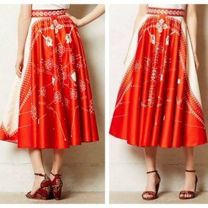 Anthropologie Red Sundial Skirt by AM:PM
